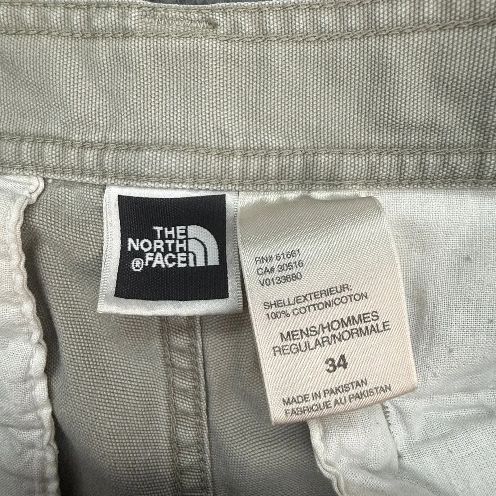 The North Face Cargo Pants Mens 34 Khaki Tan Cotton Canvas Roll Up Hiking 2938